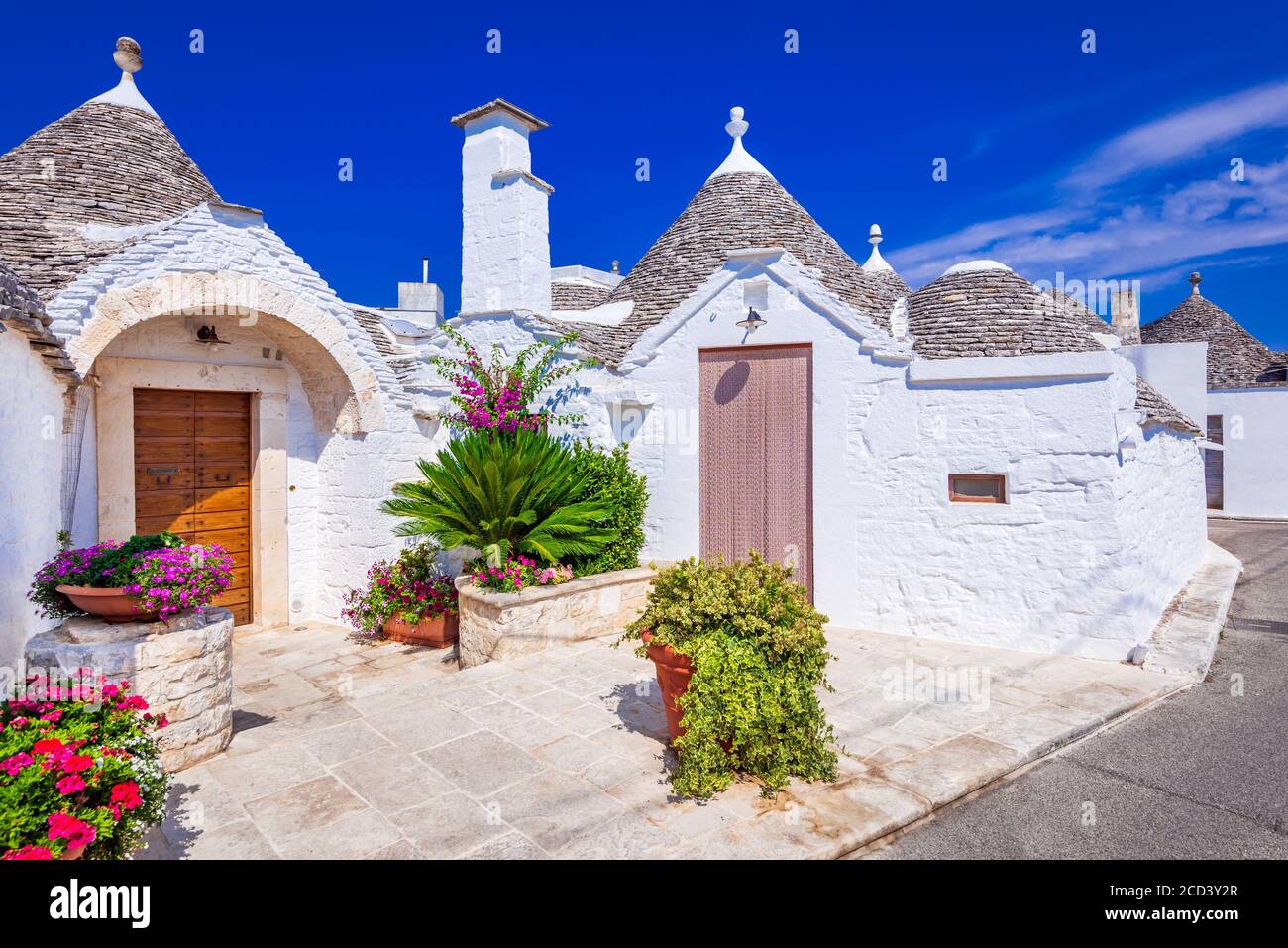 Alberobello, Italia. Idilliache case tradizionali Trulli in Puglia regione Italia. Foto Stock