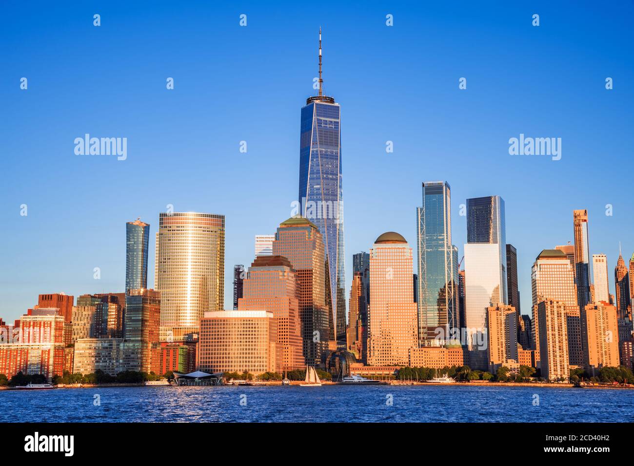 New York. Splendida vista dello skyline di Lower Manhattan dal New Jersey, Stati Uniti d'America. Foto Stock