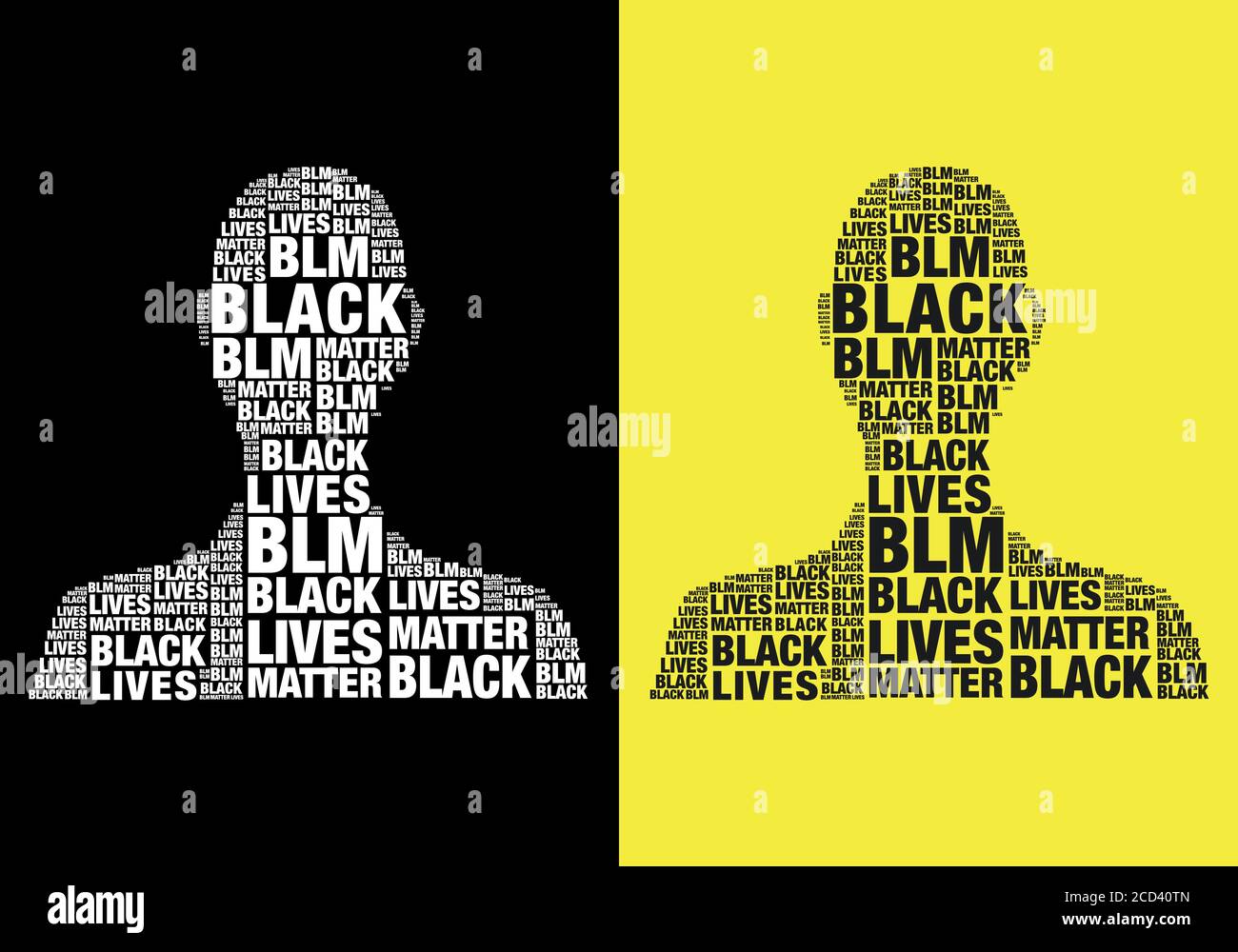 Black Lives Matter, silhouette maschile umana con parole, blm, illustrazione vettoriale tipografica Illustrazione Vettoriale