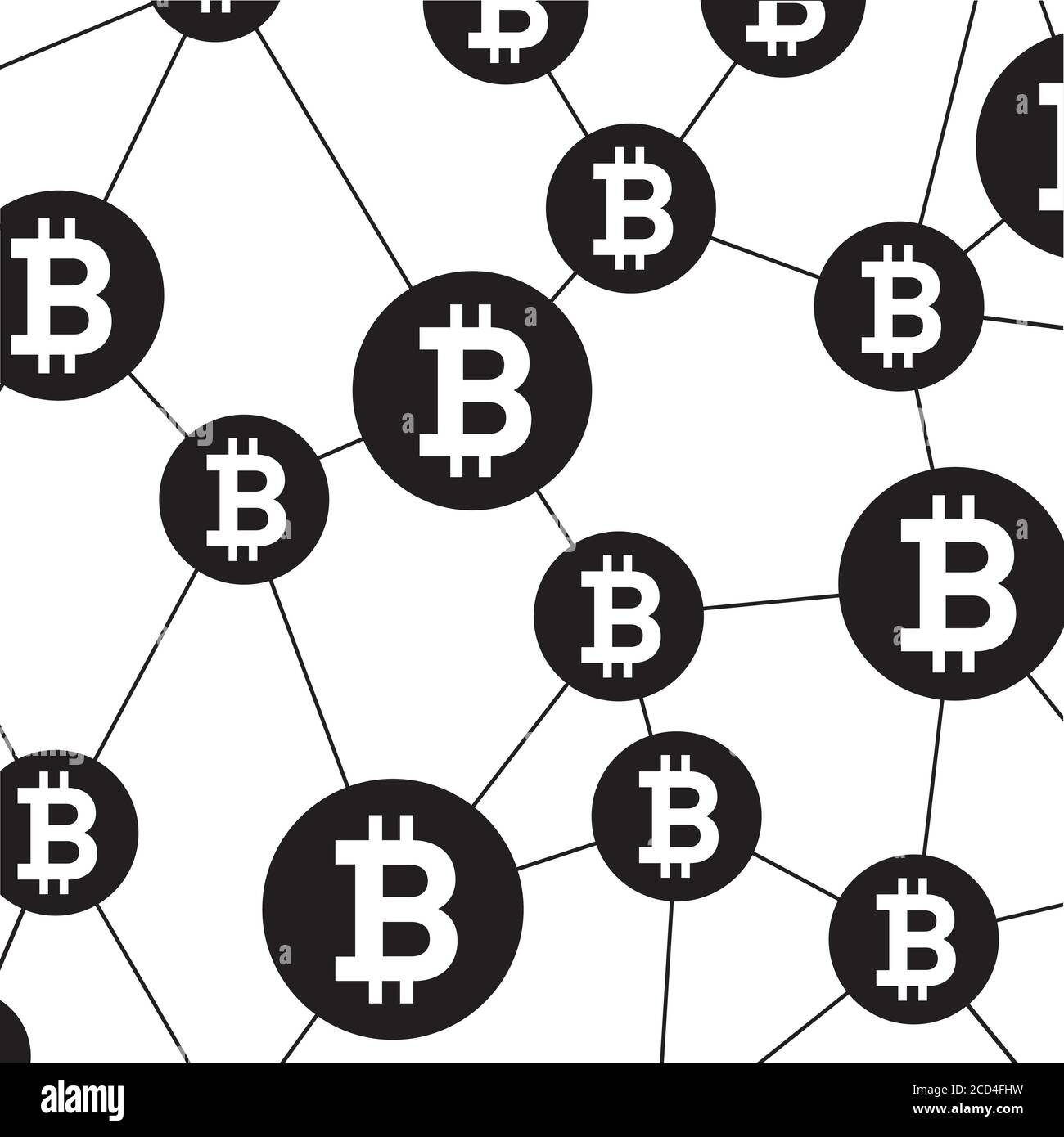 Struttura Blockchain e icona Bitcoin. Illustrazioni vettoriali e icone. Illustrazione Vettoriale