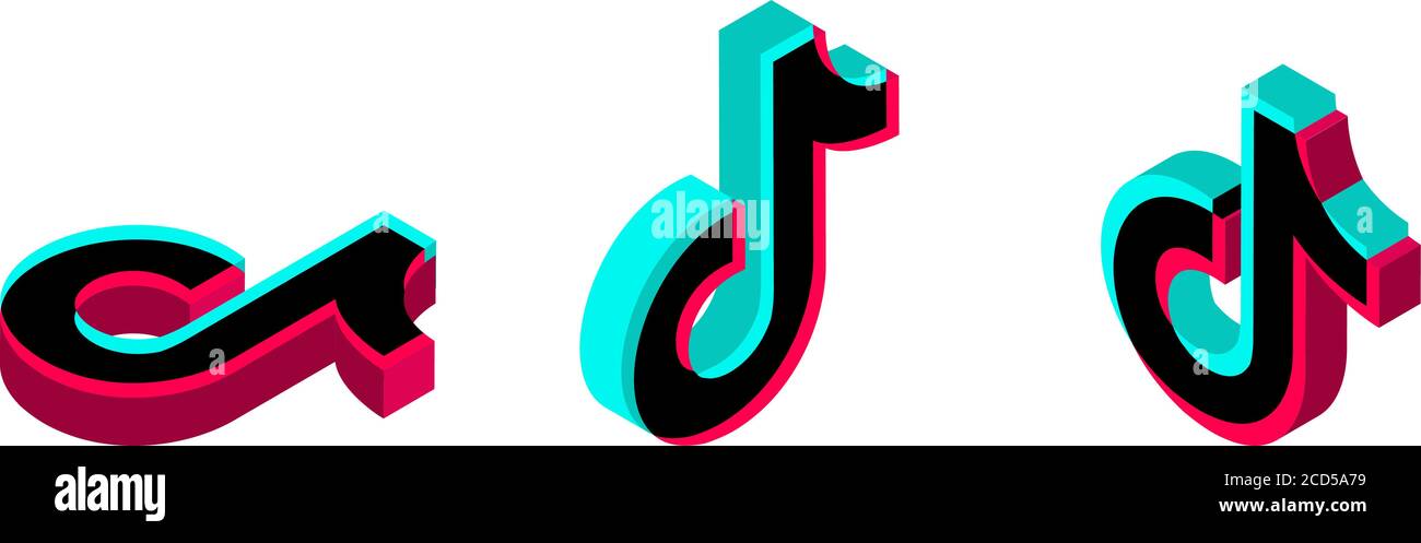 Icona Isometrica Tik Tok dei social media. logo 3d. Illustrazione vettoriale su sfondo bianco. Odessa, Ucraina - 26 agosto 2020 Illustrazione Vettoriale