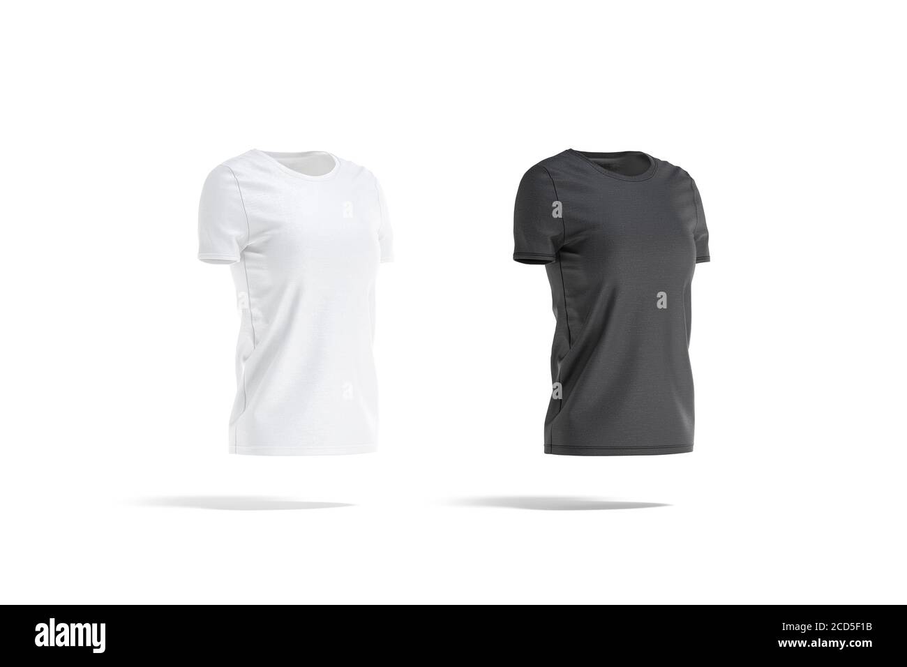 Set da mockup nero e bianco da donna con t-shirt, vista laterale Foto Stock
