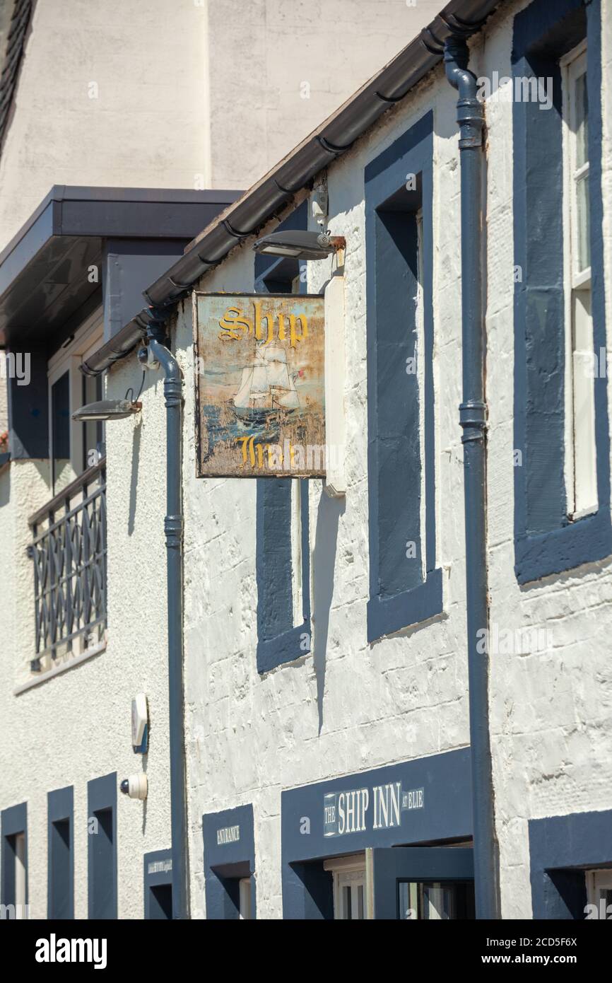 Il segno del pub della nave Inn nel villaggio di Elie, Fife, Scozia. Foto Stock