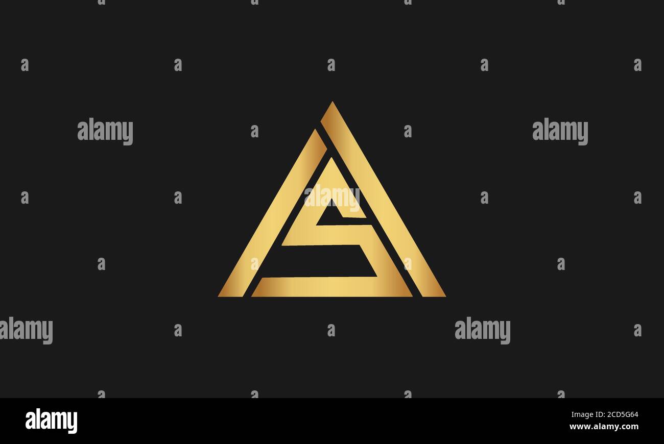 MONOGRAMMA CON logo AS/SA con modello a forma di triangolo isolato su sfondo nero. Illustrazione Vettoriale