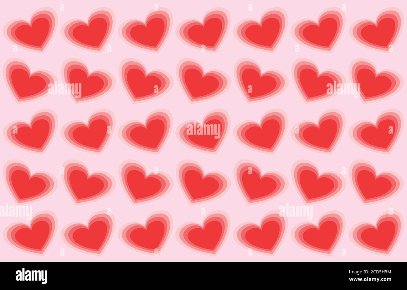 Illusione ottica astratta delicati cuori colorati senza cuciture motivo carta da parati su sfondo rosa chiaro cremoso come concetto di amore e felicità Foto Stock