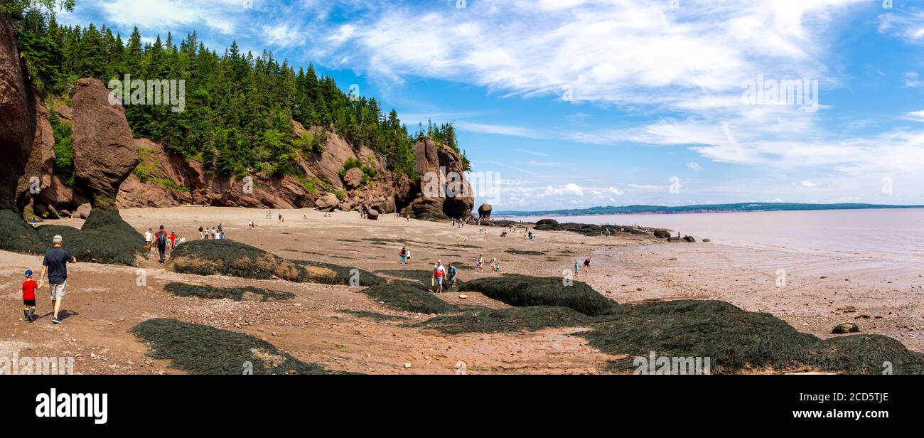 I turisti che amano il parco provinciale di Hopewell Rocks sulla Baia di Fundy, New Brunswick, Canada Foto Stock