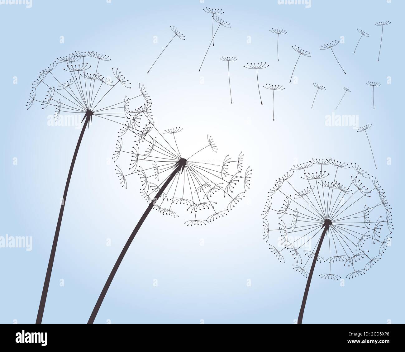 Forma del dente di leone vettoriale sul cielo blu. Illustrazione generale. Illustrazione Vettoriale