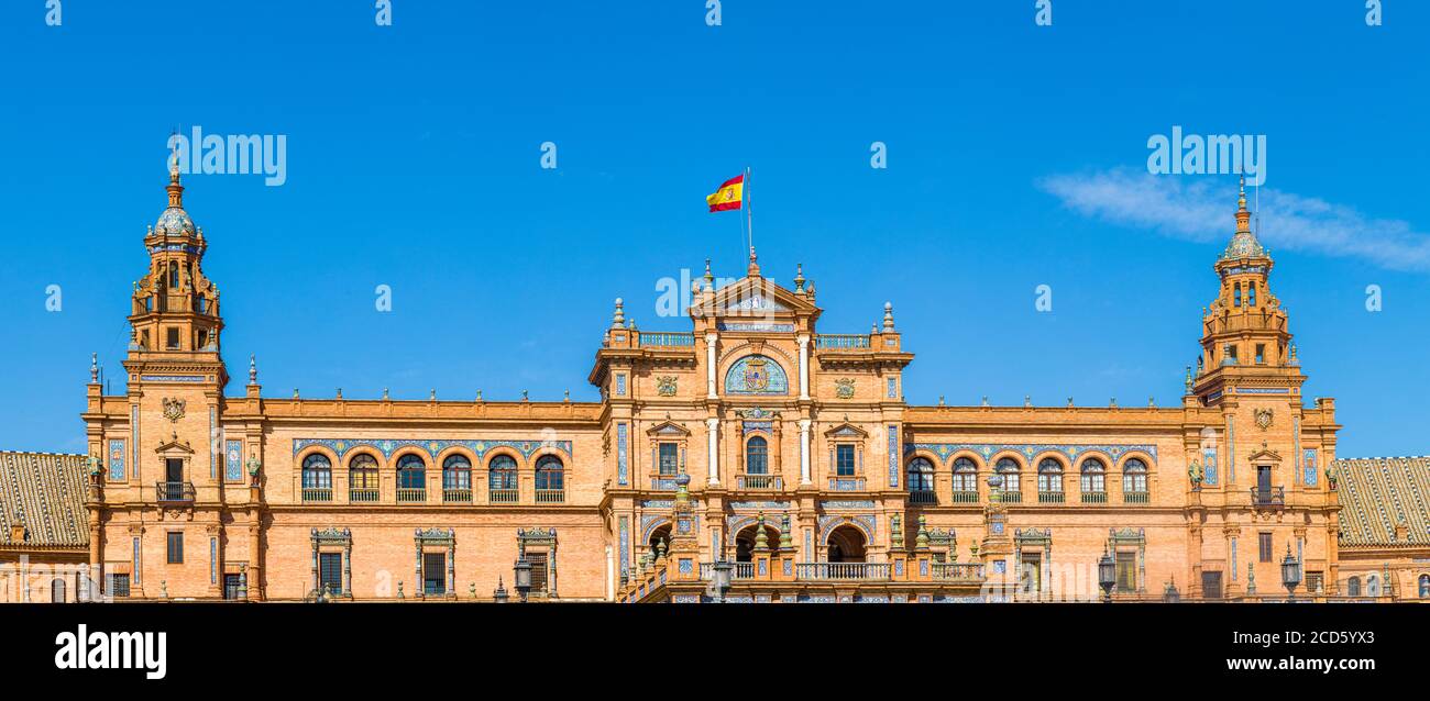 Plaza de Espana (Piazza Spagna) in Parque de Maria Luisa (Parco Maria Luisa), Siviglia, Andalusia, Spagna Foto Stock