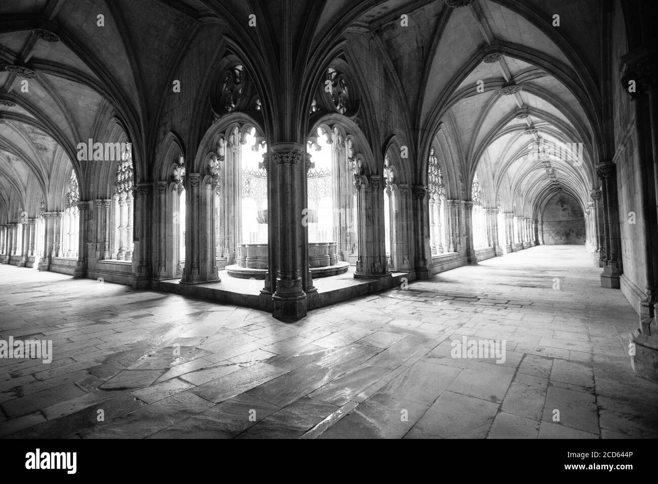 Chiostro in bianco e nero, Convento di Cristo, Tomar, Santarem District, Portogallo Foto Stock