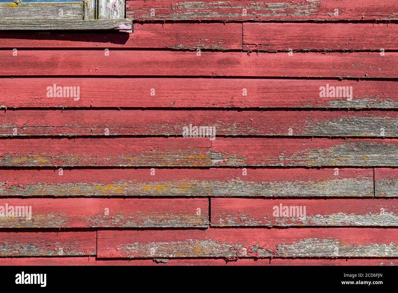 Primo piano texture sfondo vista di un antico lap di legno parete laterale con superficie resistente agli agenti atmosferici e vernice rossa Foto Stock