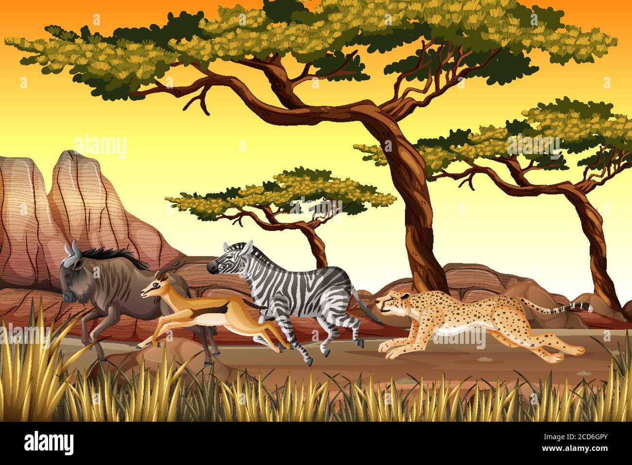 Animale selvaggio che corre in illustrazione di natura Illustrazione Vettoriale