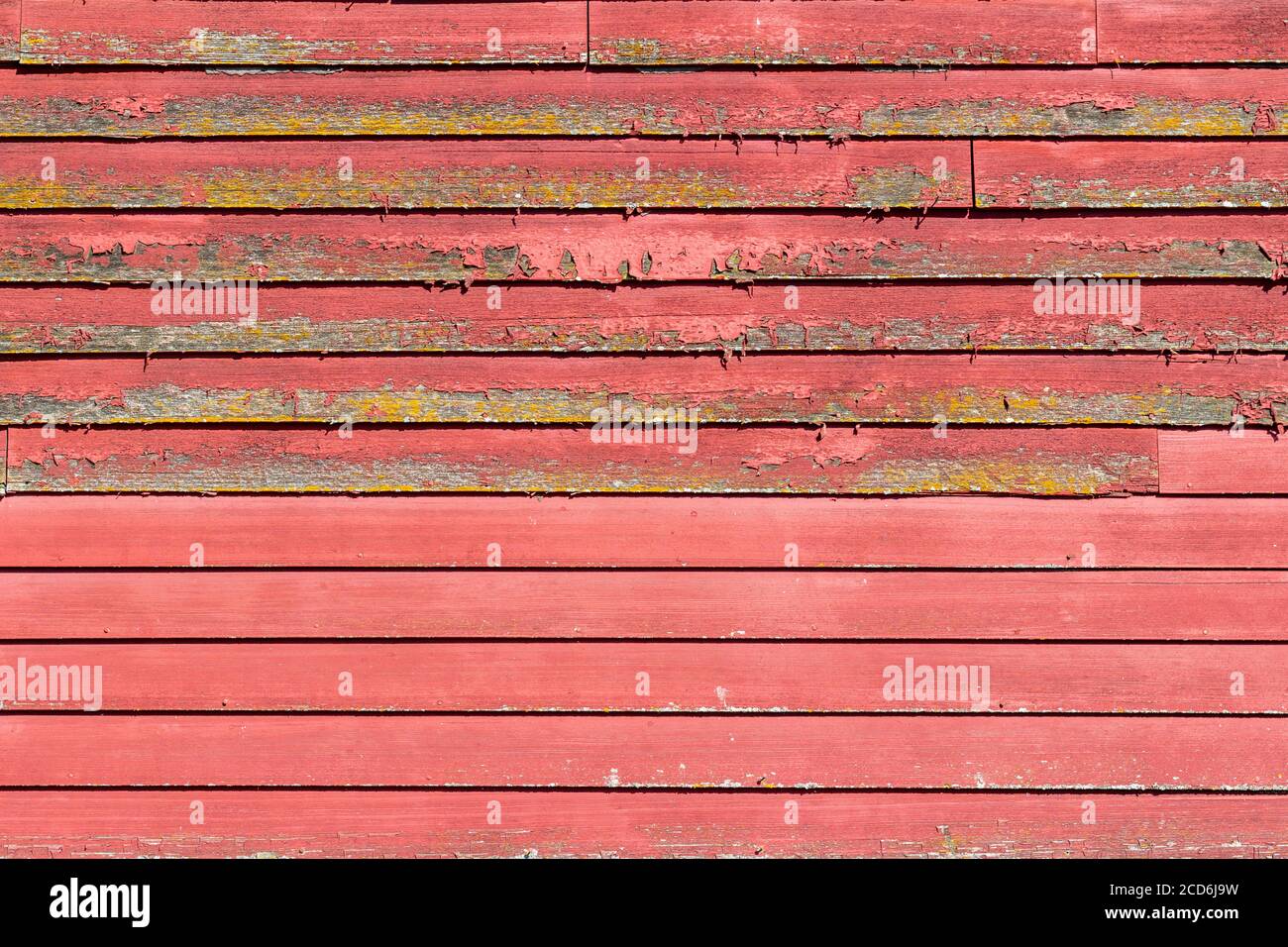Primo piano texture sfondo vista di un antico lap di legno parete laterale con superficie resistente agli agenti atmosferici e vernice rossa Foto Stock