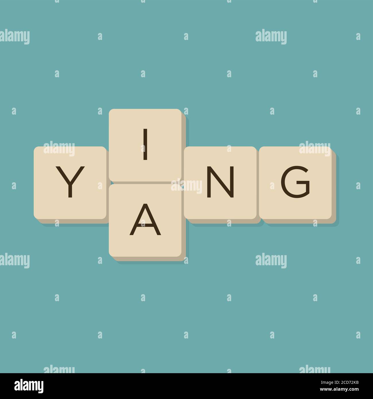 Ying yang gioco di parole in lettere scrabble. Isolare l'illustrazione vettoriale. Illustrazione Vettoriale