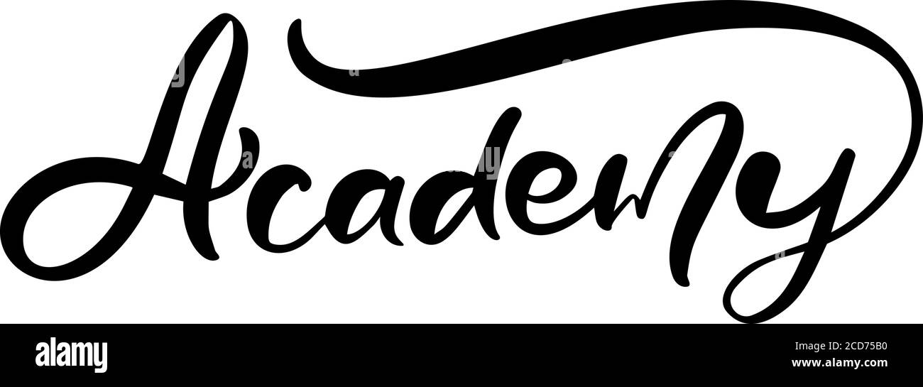 Logo Academy vettore calligrafia testo shcool. Elemento modello per badge universitari e universitari, emblemi, segni e simboli. Formazione concettuale e. Illustrazione Vettoriale