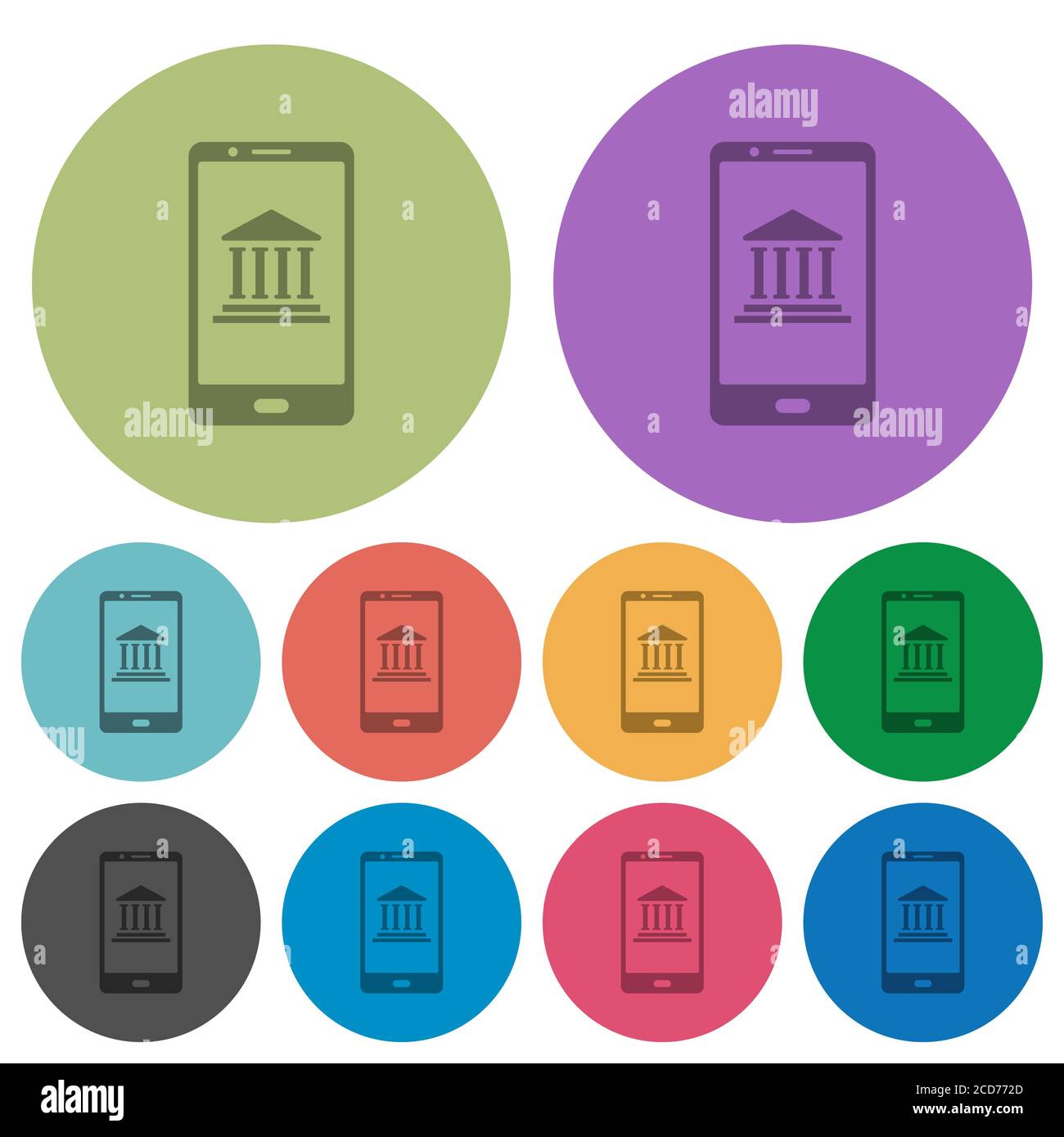 Mobile banking icone piatte più scure su sfondo rotondo a colori Illustrazione Vettoriale