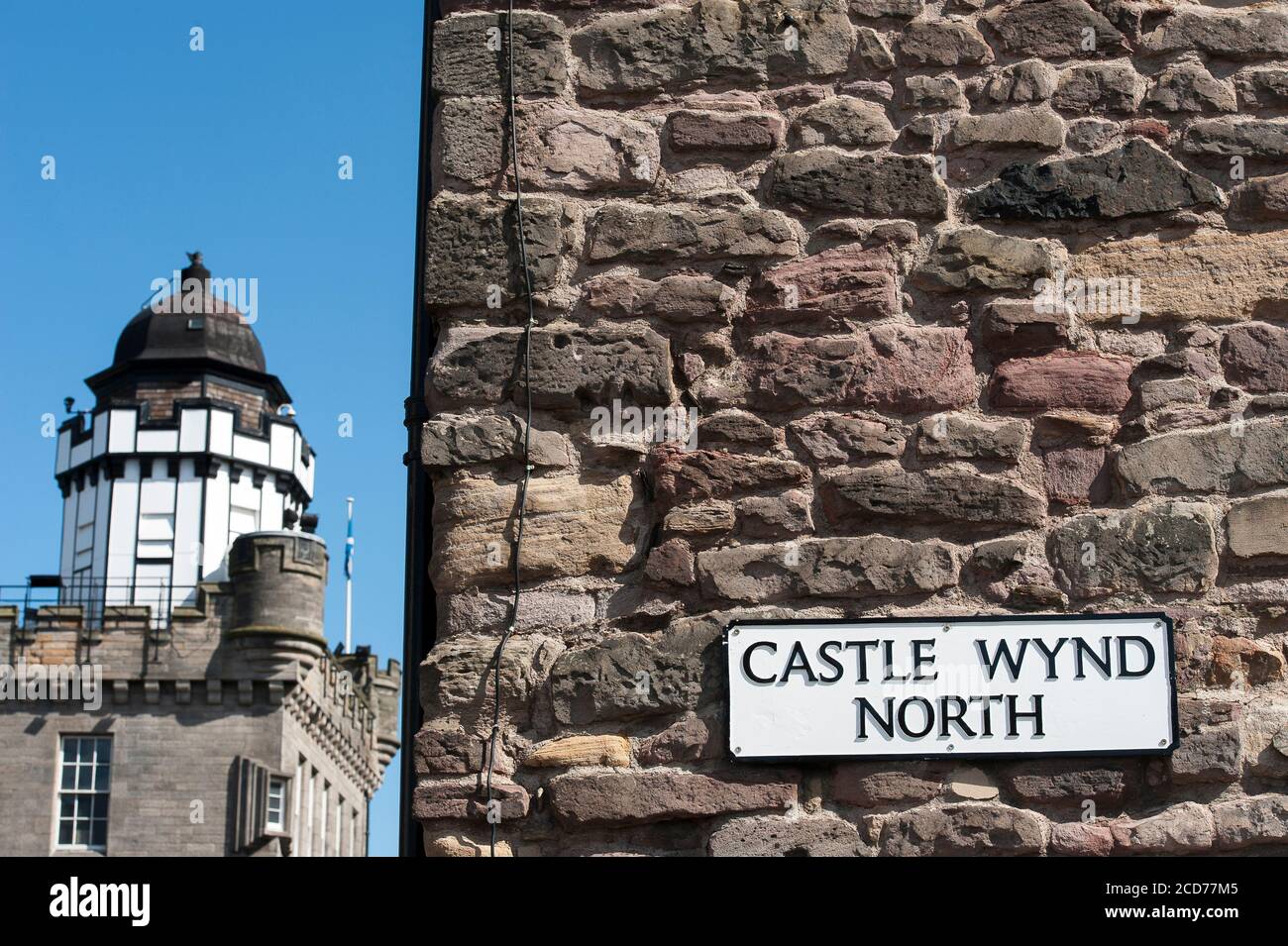 Street Sign on Castle Wynd North nella città di Edimburgo, Scozia. Foto Stock