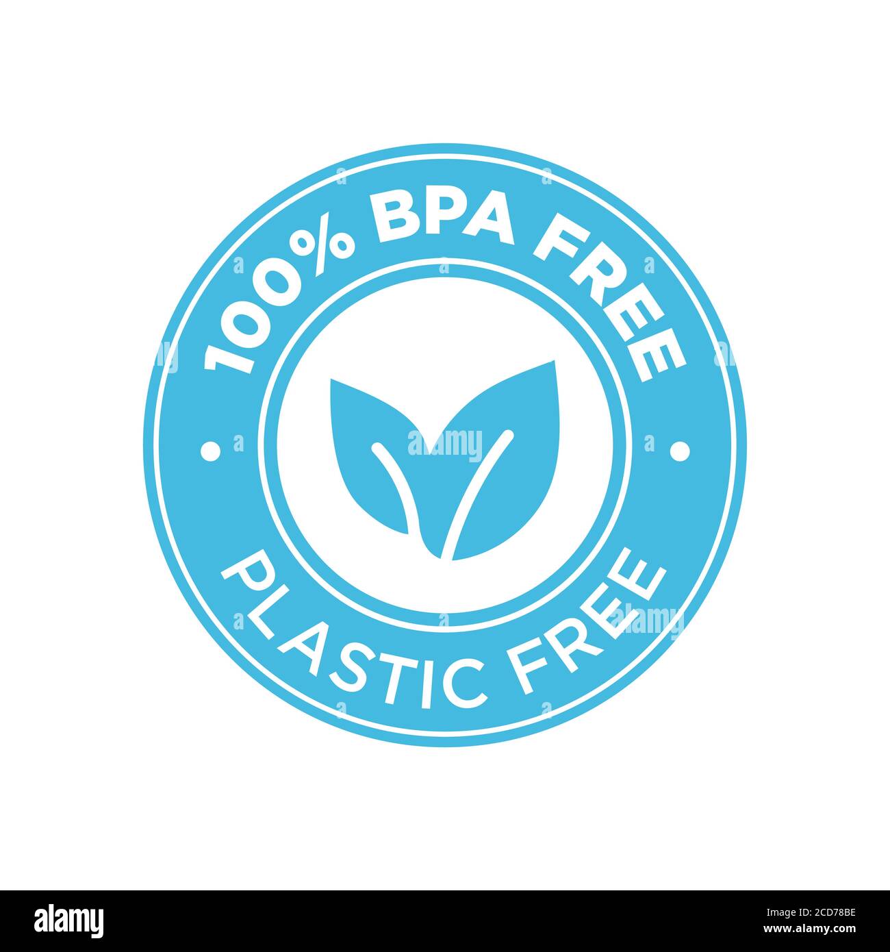 100% senza BPA. Icona 100% senza plastica. Simbolo rotondo blu. Illustrazione Vettoriale
