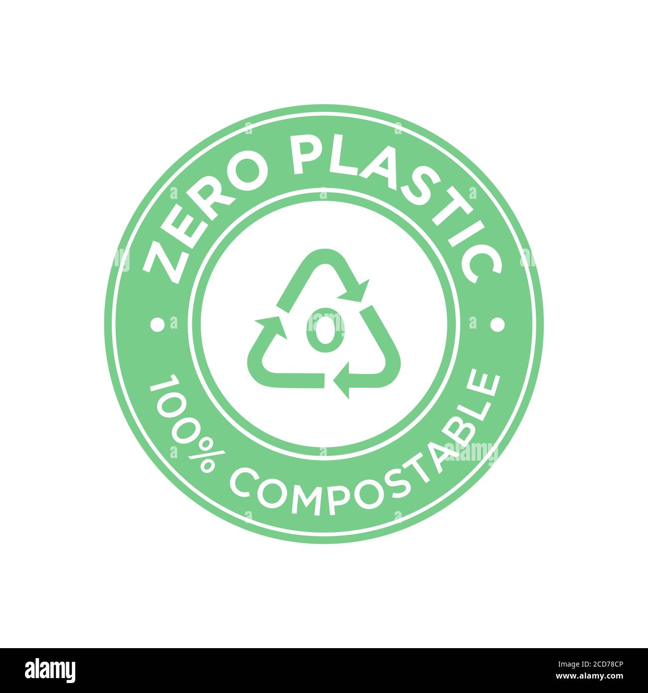 Icona di plastica zero. simbolo compostabile al 100%. Illustrazione Vettoriale