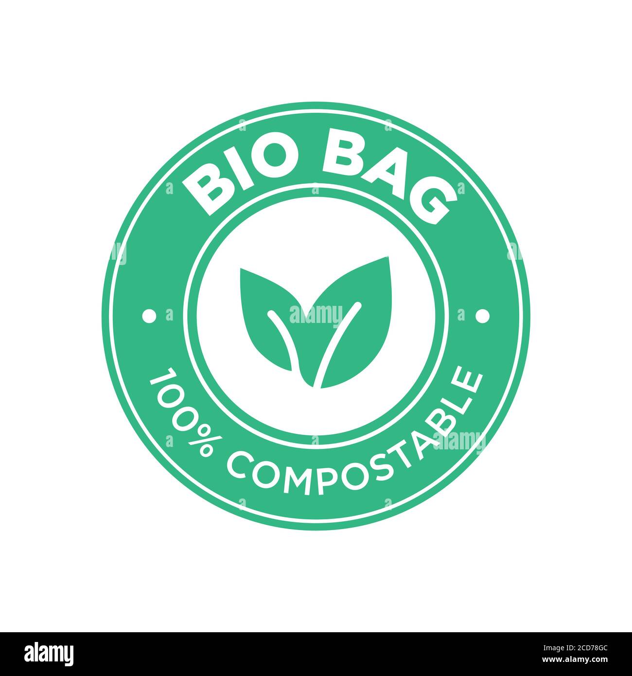 BIO Bag 100% compostabile. Simbolo rotondo e verde. Illustrazione Vettoriale