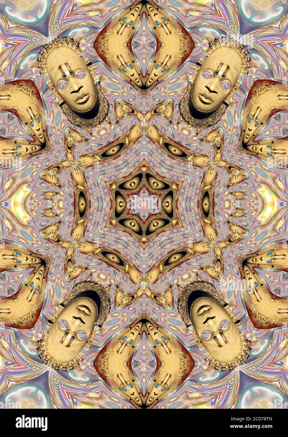 Mandalas ispirato da una maschera africana di solito identificato come idia, madre di Oba Esigie; Regno del Benin, Nigeria. Foto Stock