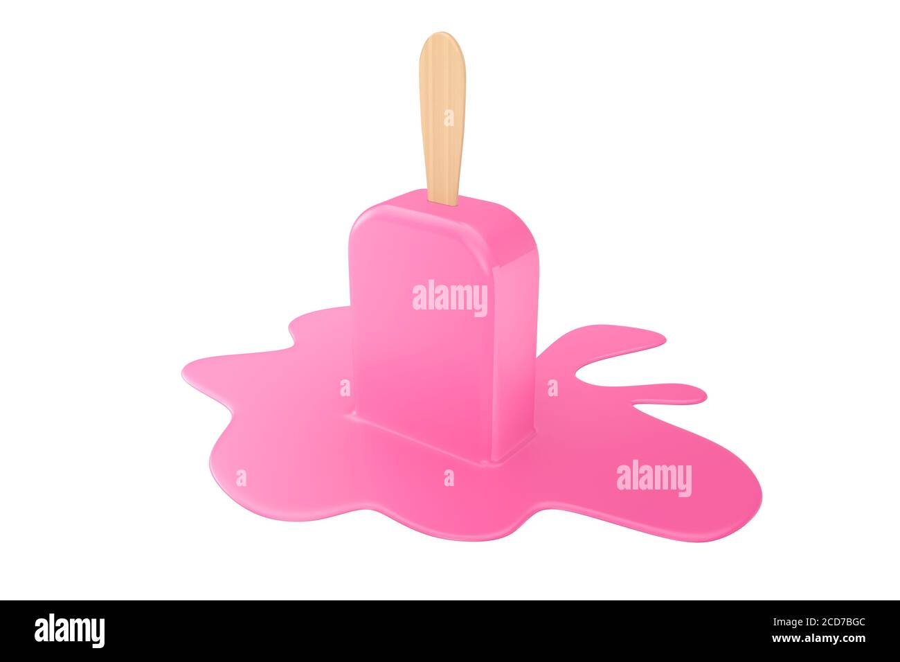 Delicious Pink Chocolate Flavour Stick Ice Cream che si fonde su uno sfondo bianco. Rendering 3d Foto Stock