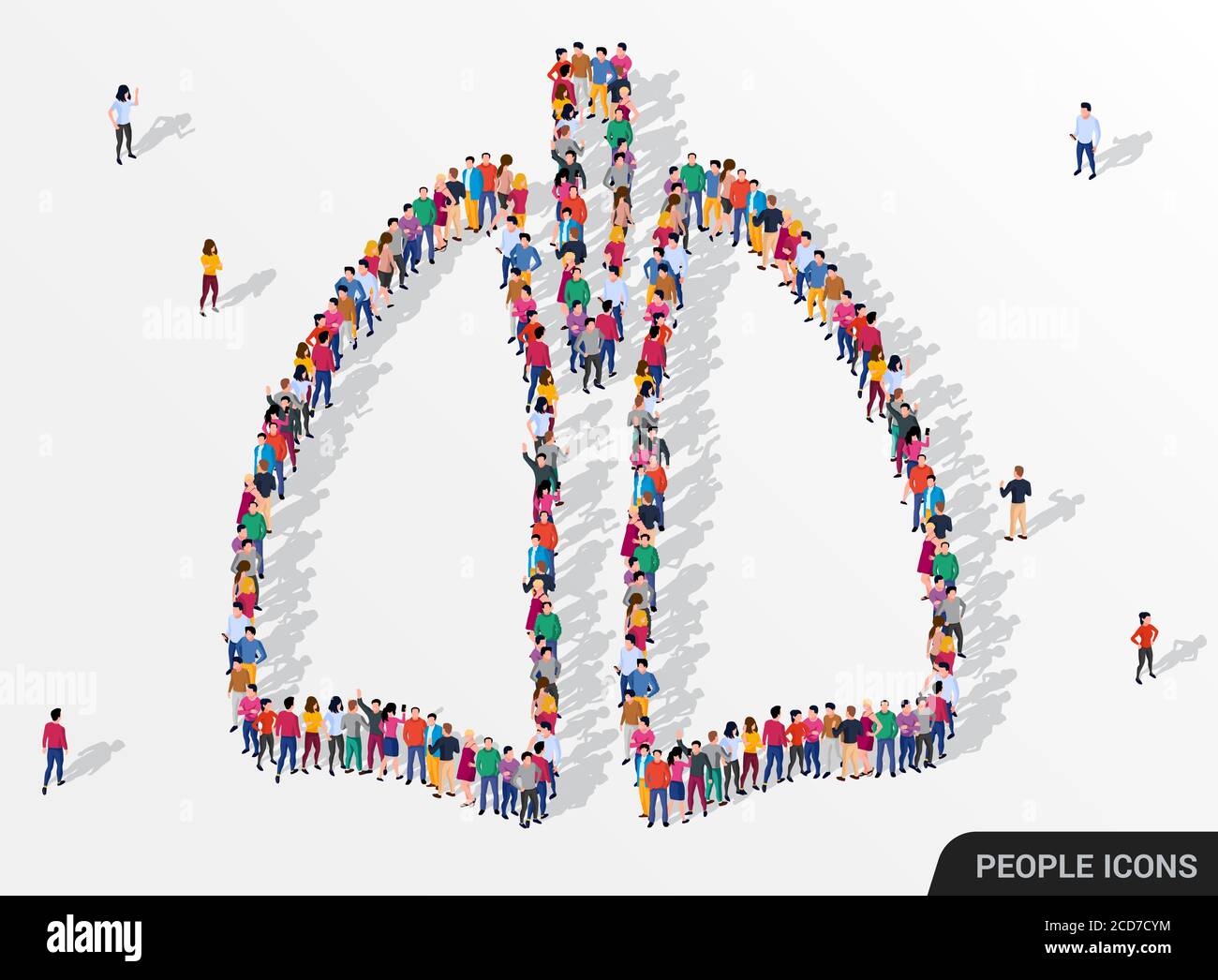 Un grande gruppo di persone sotto forma di polmone umano. Concetto di medicina. Illustrazione vettoriale Illustrazione Vettoriale