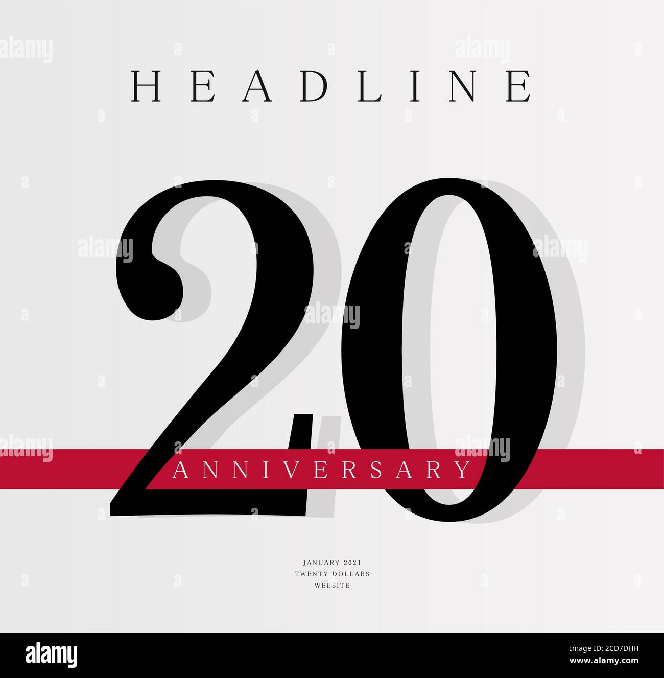 Modello di banner per il 20° anniversario, modello di design della copertina del giornale, rilascio per il ventesimo anniversario, poster per il compleanno aziendale, illustrazione vettoriale Illustrazione Vettoriale