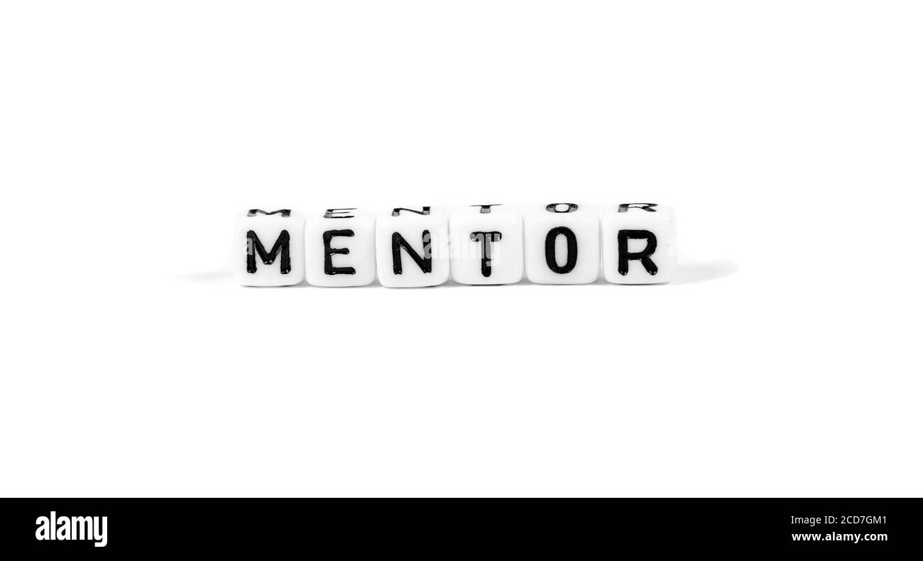 parole cubiche in primo piano sul bianco Foto Stock