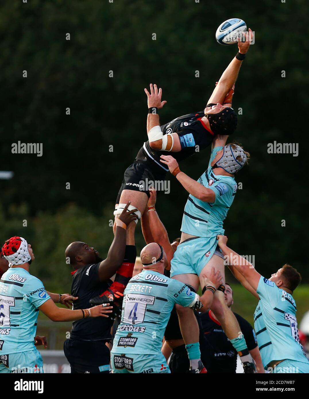 HENDON, Regno Unito, 26 AGOSTO: Tin Swinson di Saracens durante il Gallagher Premiership Rugby tra Saracens e Gloucester allo stadio Allianz Park, Foto Stock