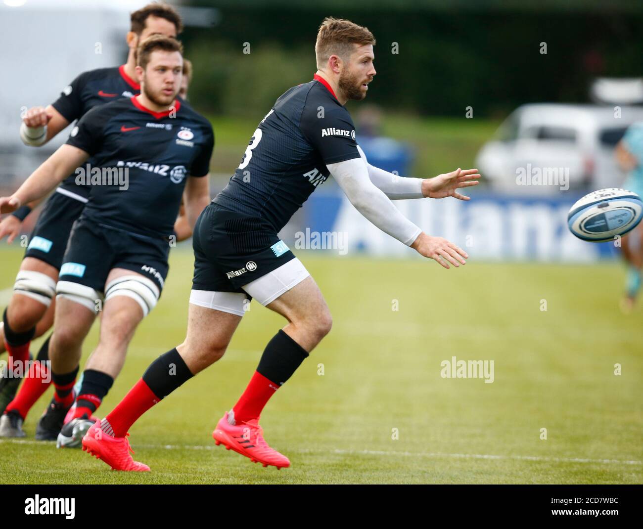 HENDON, Regno Unito, 26 AGOSTO: Elliot Daly di Saracens durante il Gallagher Premiership Rugby tra Saracens e Gloucester allo stadio Allianz Park, Foto Stock