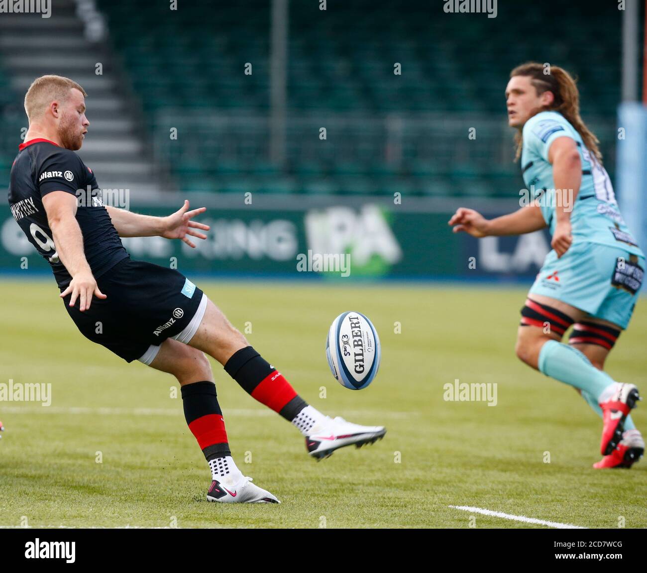 HENDON, Regno Unito, 26 AGOSTO: Tom Whiteley di Saracens durante il Gloucester Premiership Rugby tra Saracens e Gloucester allo stadio Allianz Park Foto Stock