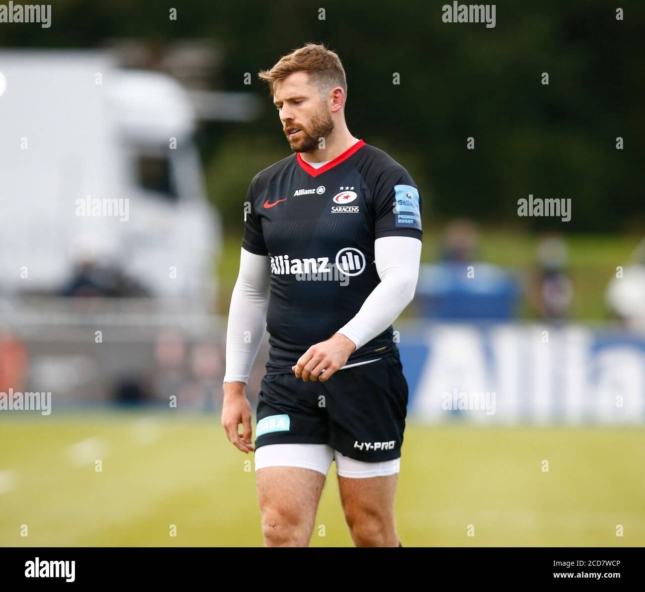 HENDON, Regno Unito, 26 AGOSTO: Elliot Daly di Saracens durante il Gallagher Premiership Rugby tra Saracens e Gloucester allo stadio Allianz Park, Foto Stock