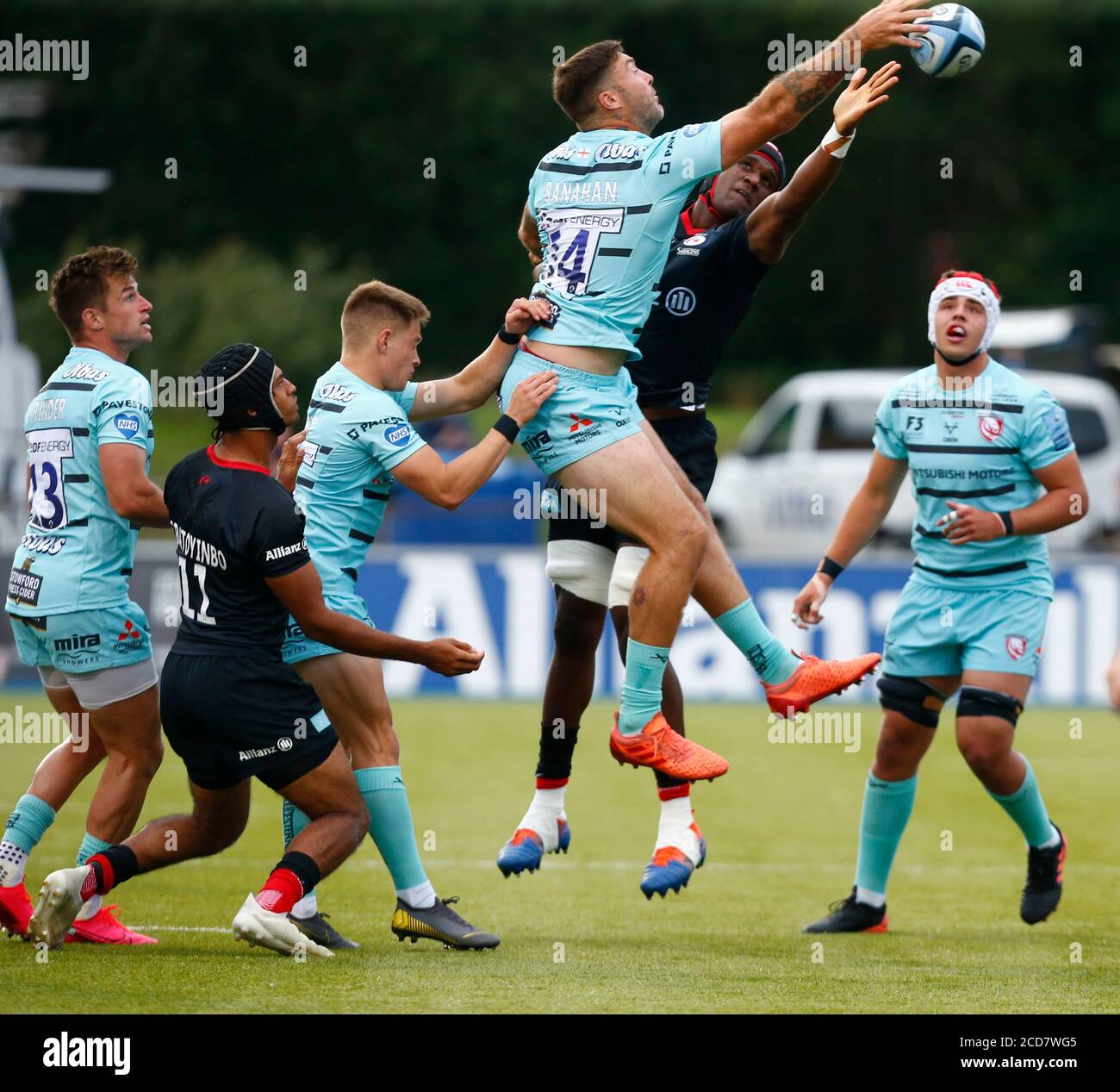 HENDON, Regno Unito, 26 AGOSTO: Matt Banahan di Gloucester durante il Gallagher Premiership Rugby tra Saracens e Gloucester ad Allianz Park stadiu Foto Stock