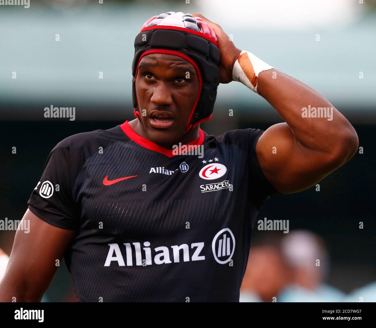 HENDON, Regno Unito, 26 AGOSTO: Joel Kpoku di Saracens durante il Gloucester Premiership Rugby tra Saracens e Gloucester allo stadio Allianz Park, Foto Stock