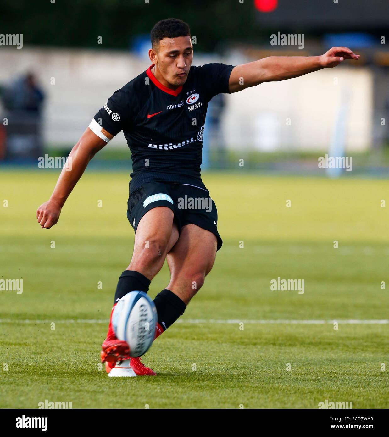 HENDON, Regno Unito, 26 AGOSTO: Manu Vunipola di Saracens durante il Gallagher Premiership Rugby tra Saracens e Gloucester ad Allianz Park stadi Foto Stock