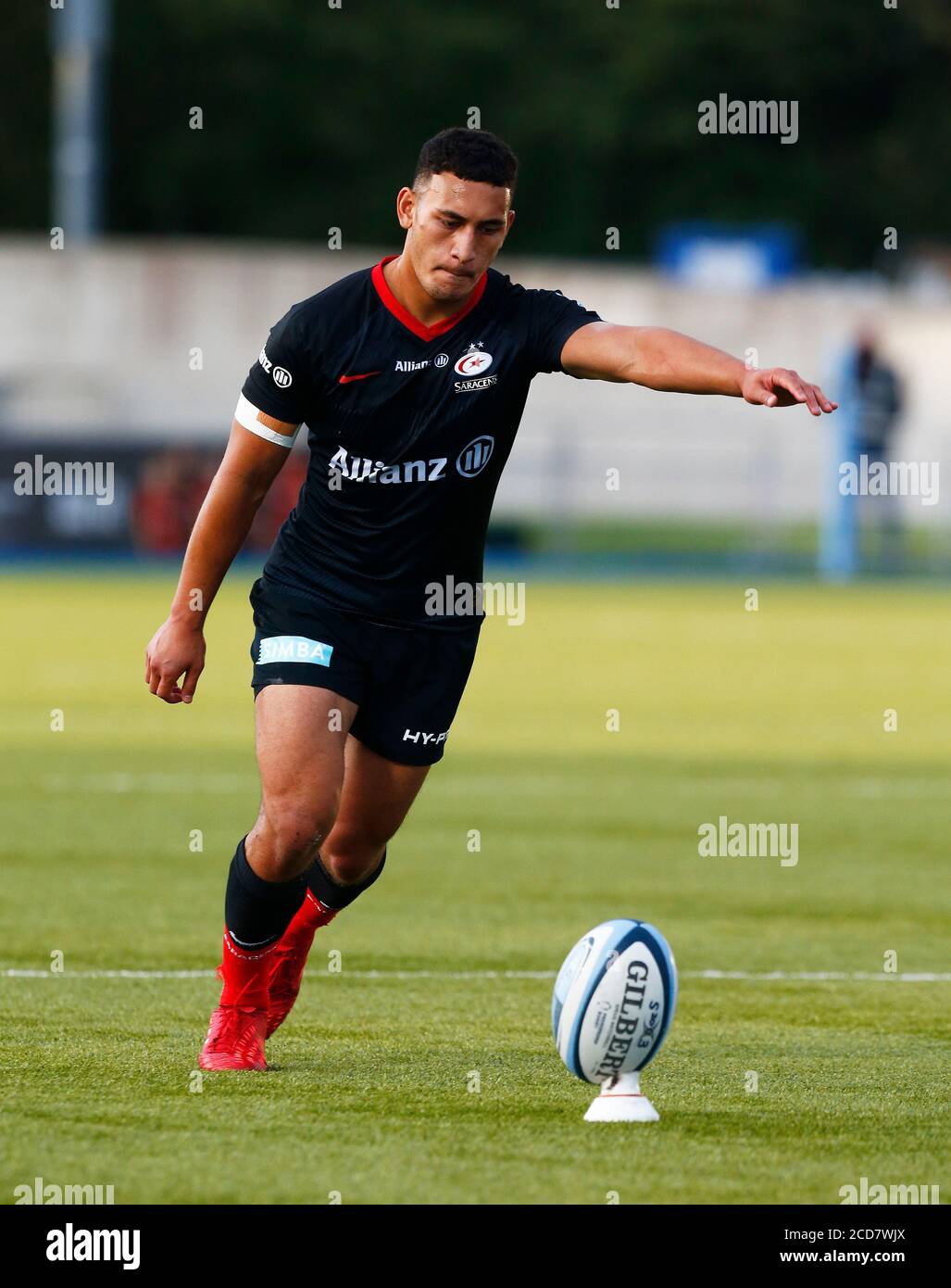 HENDON, Regno Unito, 26 AGOSTO: Manu Vunipola di Saracens durante il Gallagher Premiership Rugby tra Saracens e Gloucester ad Allianz Park stadi Foto Stock