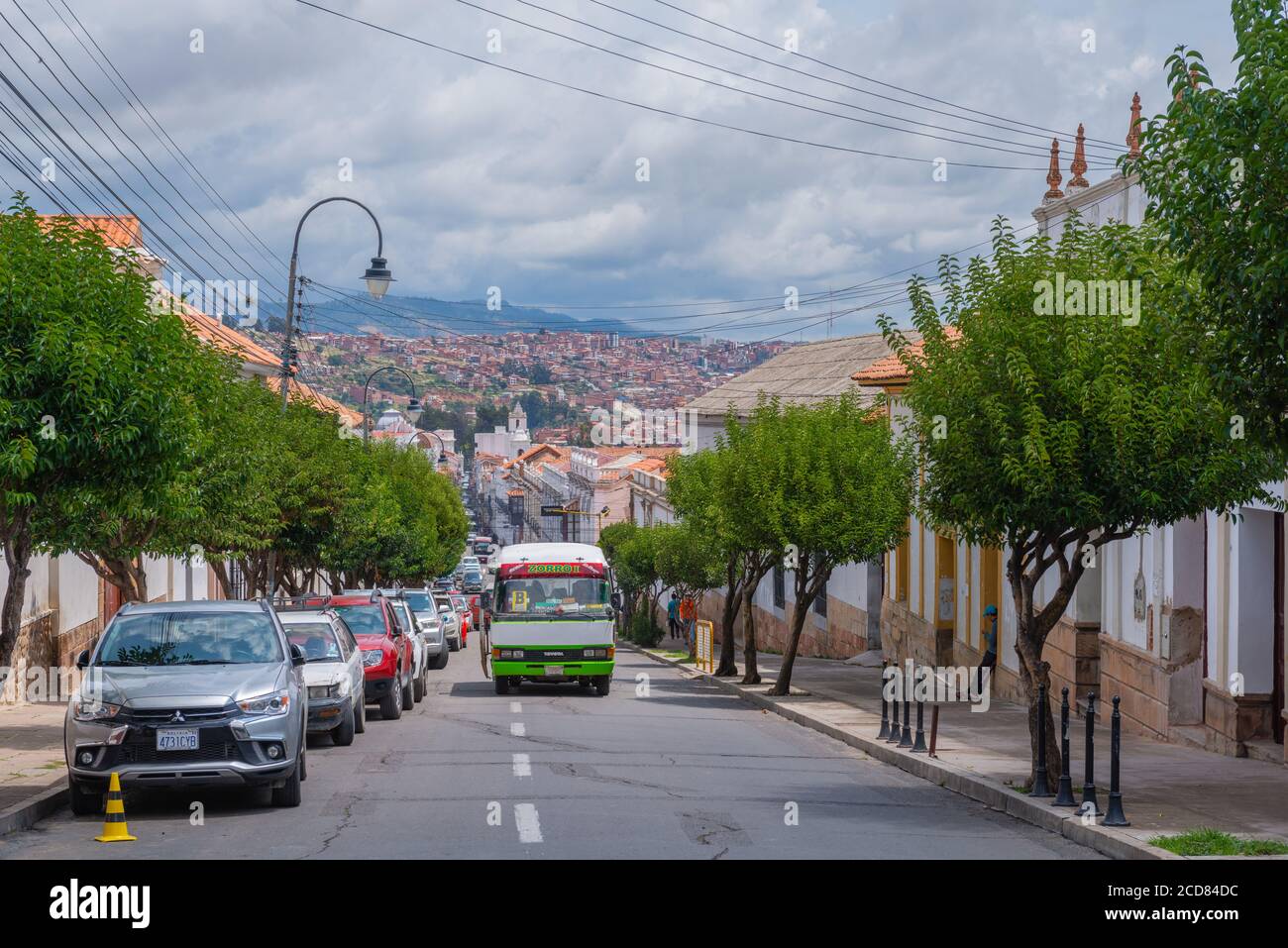 Vista su Calle José Antonio de San Alberto, Sucre, capitale costituzionale della Bolivia, capitale del dipartimento Chuquisaca, Bolivia, America Latina Foto Stock