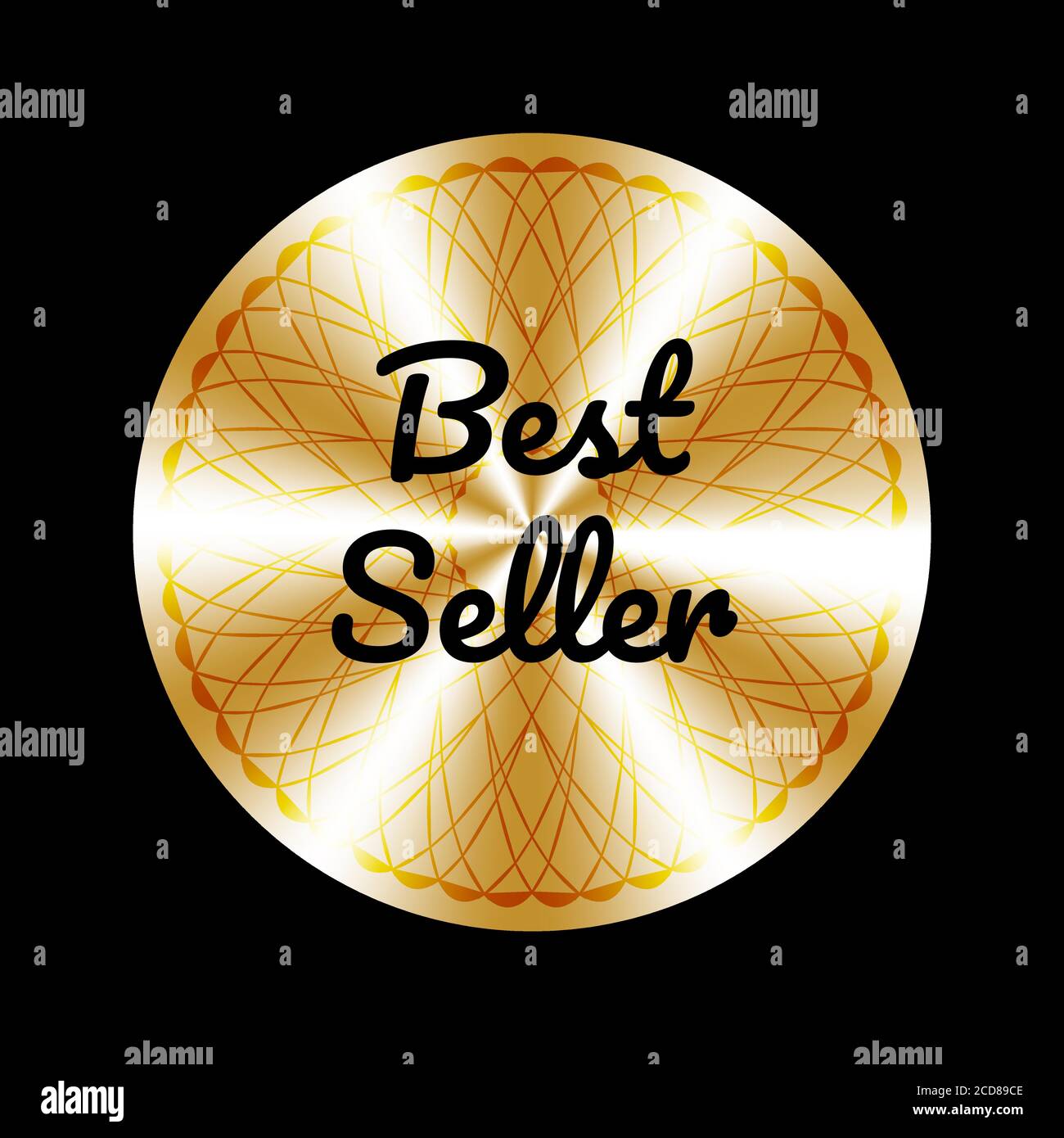 Medaglia rotonda Best seller, premio, segno, icona, logo, tag, timbro, sigillo. Golden segno vettore Best seller per il disegno di etichetta Illustrazione Vettoriale