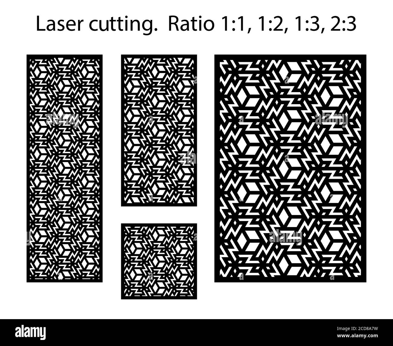 Set di pannelli decorativi vettoriali con taglio laser. Design Jali, arredamento cnc, design d'interni. Taglio laser arabo islamico. Illustrazione Vettoriale