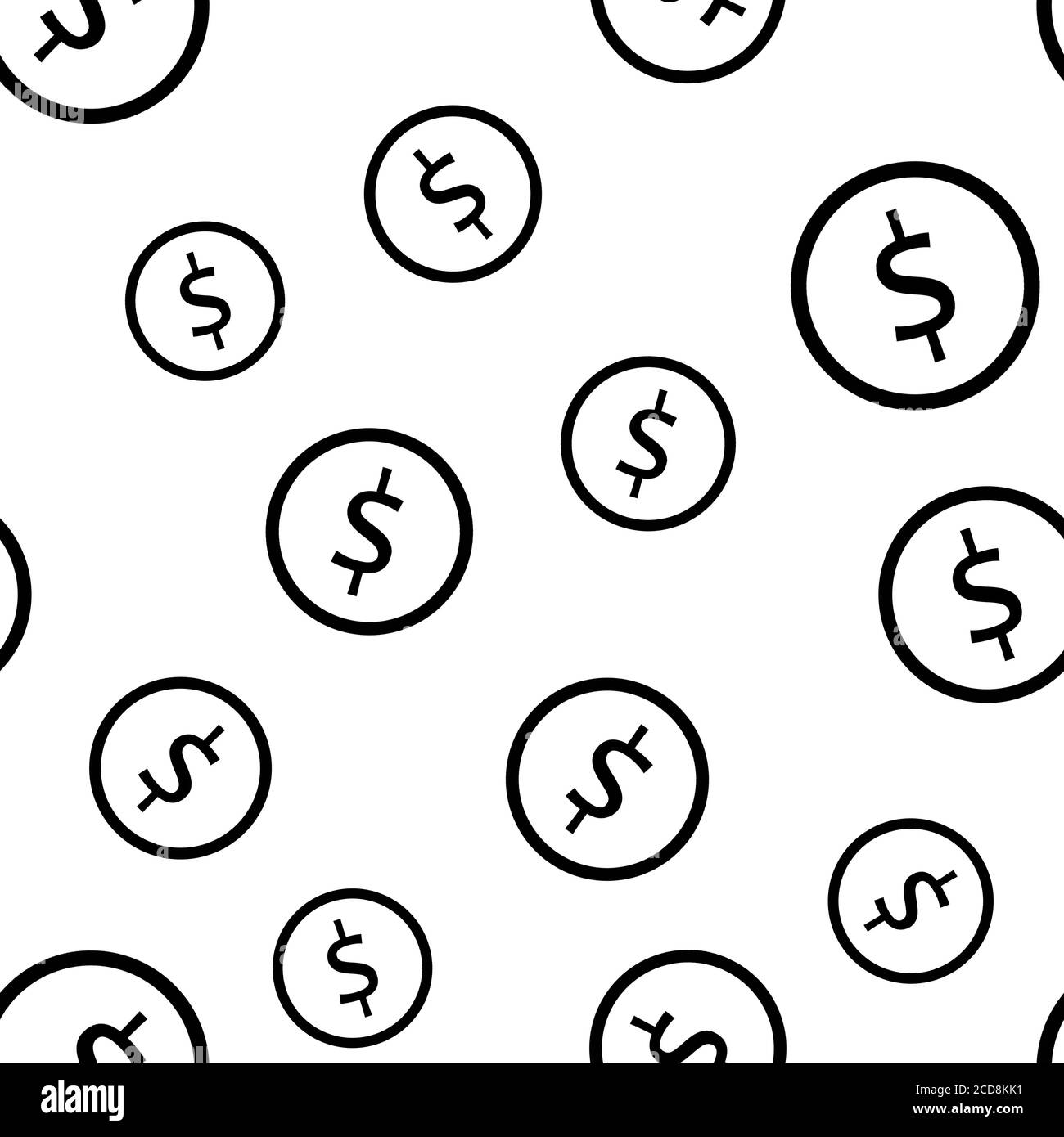 Tondo dollaro nero segno monete modello senza giunture, business e finanza, ritorno sugli investimenti, crescita del reddito, background finanziario, Stock illustrazione su Foto Stock