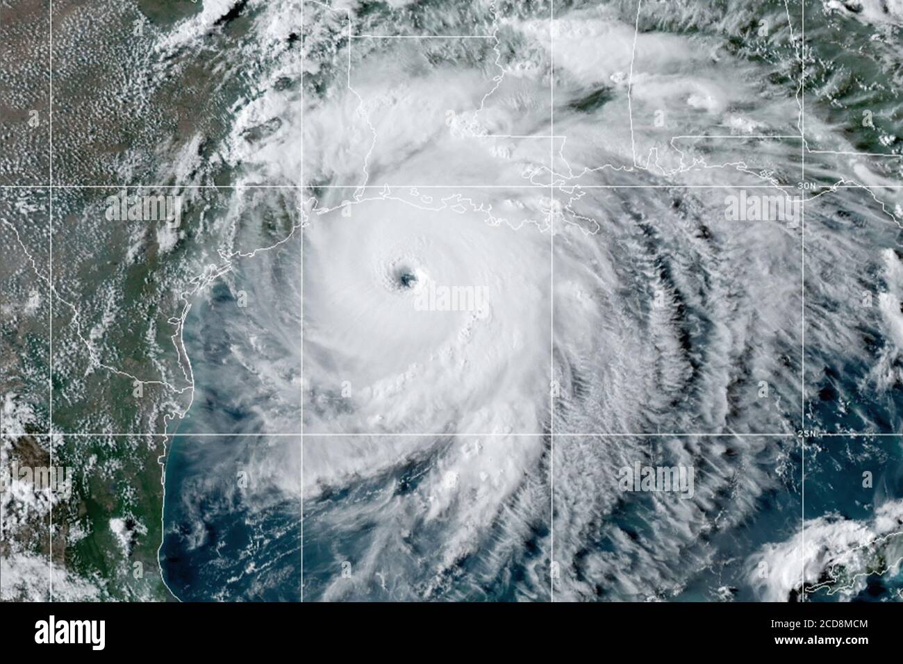 L'uragano Laura nel Golfo del Messico si avvicina a Cameron, Louisiana, come un potente uragano di categoria 4. (STATI UNITI) Foto Stock