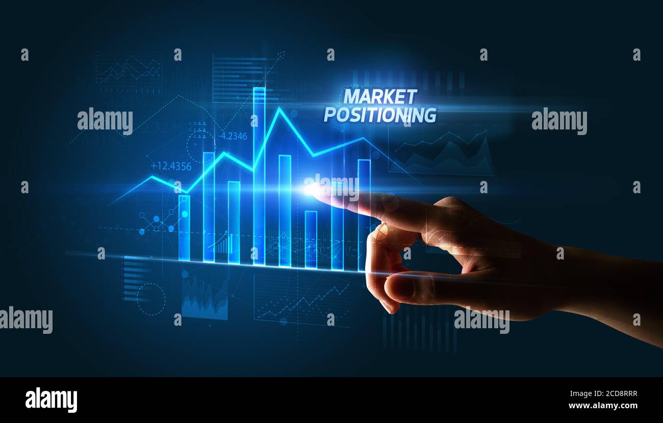 La mano di toccare il posizionamento sul mercato pulsante, la concezione di business Foto Stock