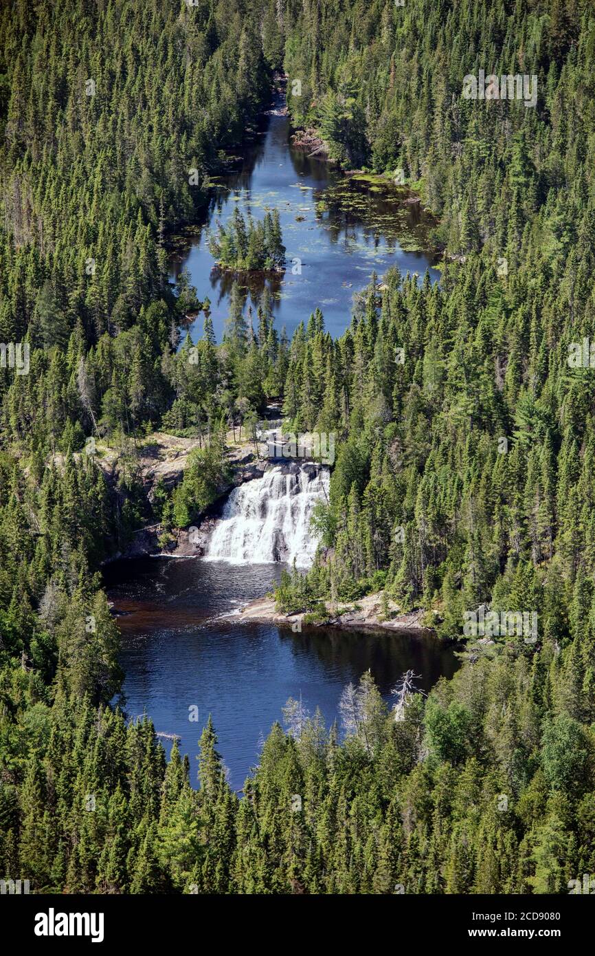 Canada, Provincia del Quebec, Regione di Mauricie, Riserva Naturale di Saint-Maurice a nord del Parco Nazionale di Mauricie, Wind Falls a nord del Lago di Soucis Foto Stock