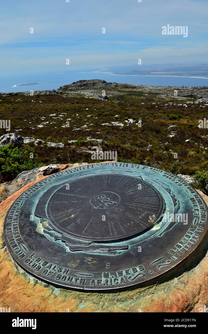 capo Sud Ovest, Città del Capo, Table Mountain, indicatore punto panoramico Foto Stock