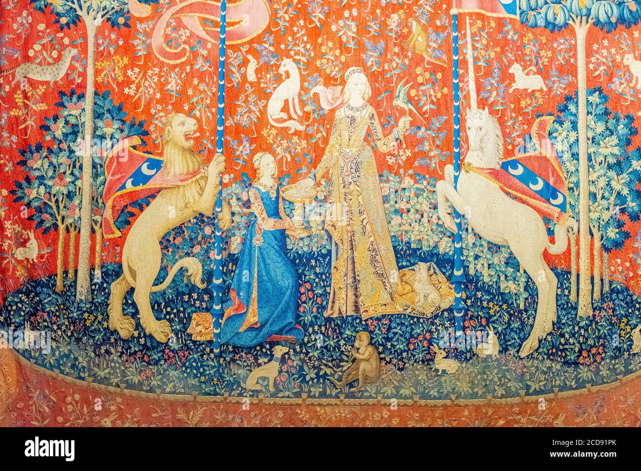 Francia, Parigi, Museo Nazionale del Medioevo-Cluny museo, Arazzi della Signora con l'Unicorno: Il gusto Foto Stock