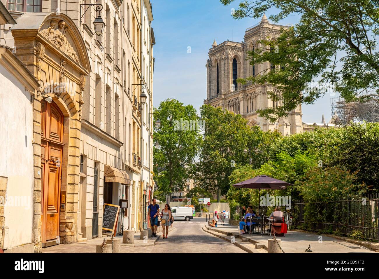 Francia, Parigi, quartiere di Saint Michel, Saint Julien le Pauvre e Notre Dame Foto Stock