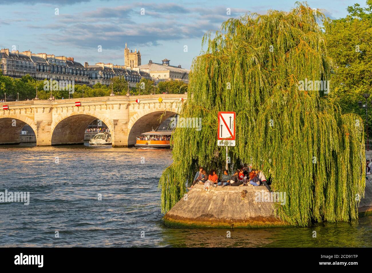 Francia, Parigi, zona dichiarata Patrimonio dell'Umanità dall'UNESCO, Piazza Green Galant e l'Ile de la Cite Foto Stock