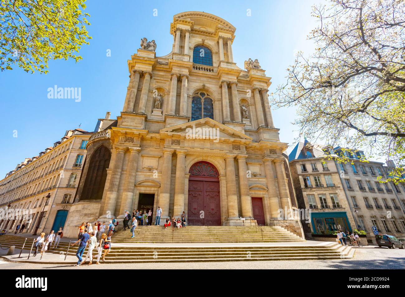 Francia, Parigi, Piazza Saint Gervais, Chiesa di Saint Gervais Foto Stock