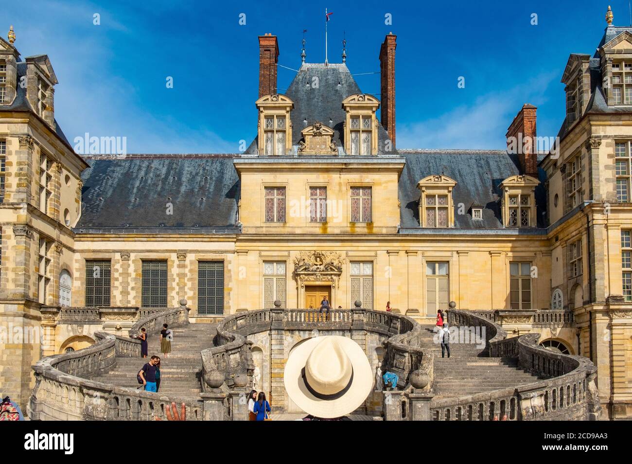 Francia, Senna e Marna, castello di Fontainebleau, la scala a ferro di cavallo Foto Stock