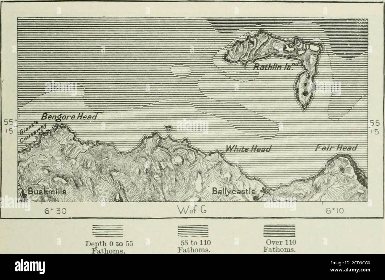 . La terra e i suoi abitanti .. ht, le sue proprietà magnetiche, e il* Edward Hull, la Geologia fisica e Geografia dell'Irlanda. IRLANDA 385 ruggine che la copre. Secondo la leggenda, il Selciato dei Giganti è il teremnant di una strada che in passato ha portato in Scozia, e, tranne che la scalinata non è stata costruita dalle mani umane, la leggenda è vera. Thestrait, che ora separa l'Irlanda dalla Scozia, e che tra Benmoreand il Mull di Kintyre ha una larghezza di soli 14 miglia, non esisteva al momento in cui le agenzie vulcaniche erano più attive. I fogli di lava si estensedthen da s. Foto Stock